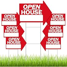 Juexica 7 Pcs Open House Signs for Real Estate 18 x 24 Inches Arrow Shape Directional Double Sided Real Estate Signs Weather Proof with H Wire Stakes for Agent SuppliesRed