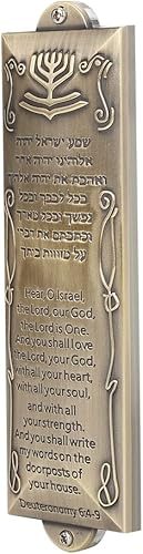 Miniatura 3 de BRTAGG Funda para Mezuzah con Cinta de Doble Cara, 5.5 Pulgadas de Alto, Escritura en Inglés y Hebreo, Bronce, Cubierta de Mezuzah Fácil de Despegar