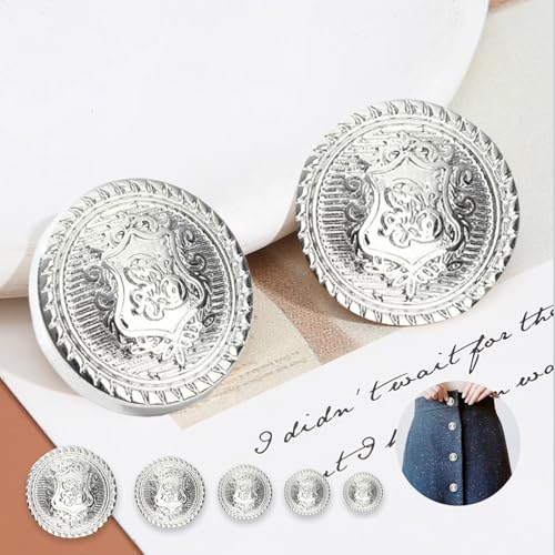 50 Pcs Botón, 5 Tamaños Diferentes Decorativos para Ropa Costura Plateado, Vintage Grandes para Blazer Chaquetas Camisas (Set C)