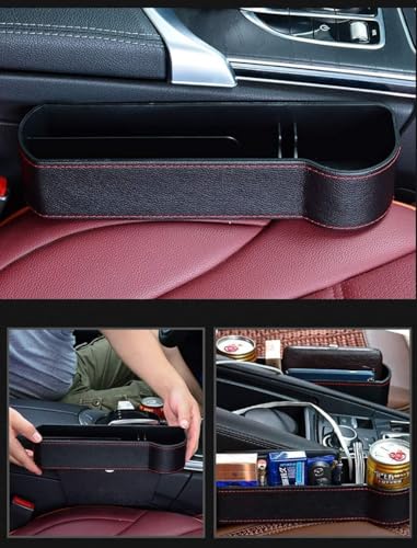 Image of Car Seat Gap Filler Organizer with Cup Holder - PU Leather Side Storage Box with Charging Hole, Anti Drop Seat Gap Pocket for Phone, Wallet, Keys and Bottles for Cars SUVs