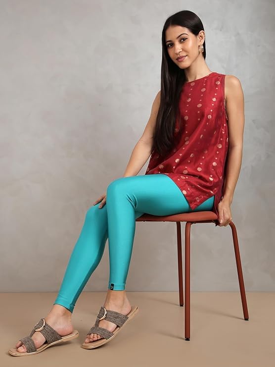 Image of TWIN BIRDS Shimmer Leggings for Women | Shiny Stretch Ethnic Wear Pants