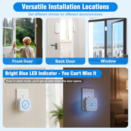 Image of SanJie Door Chimes When Door Opens for Home - Door Alarm with Chime Adjustable Volume,5 Magnetic Door Sensors & 2 Plug-in Receivers - Door Open Chime - Indoor Range 500ft 2 Receivers + 5 Sensors
