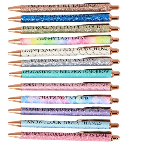 Nuytghr Funny Pens, Set of 12 Retractable Ballpoint Writing Tools, Quick Drying Ink for Smooth Writing, Hilarious and Stationery Supplies for Students, Teachers, and Work Place Use