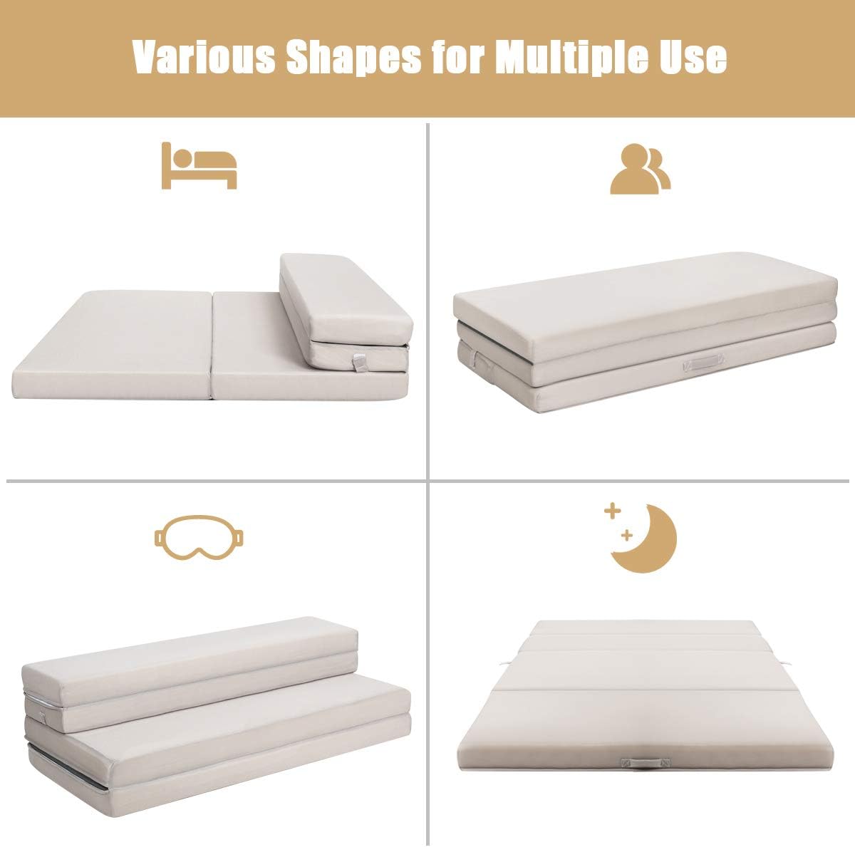 Giantex Tri-Fold Folding Mattress Twin XL - Portable Sofa Bed with Washable Cover & Handles, 4 Inch High-Density Foam Guest Bed for Camping, Sleepovers, Floor Couch for Adults - Grey