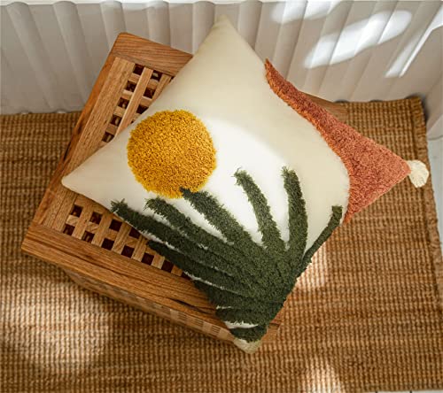 Merrycolor Boho Throw Pillow Covers 18X18 Tufted Decorative Pillow Covers With Tassels Abstract Sun Plant Leaf Pillow Cases Bohemian Cushion Covers For Couch Sofa Bed Home Decor(1 Pcs,Plant A) #TOP1