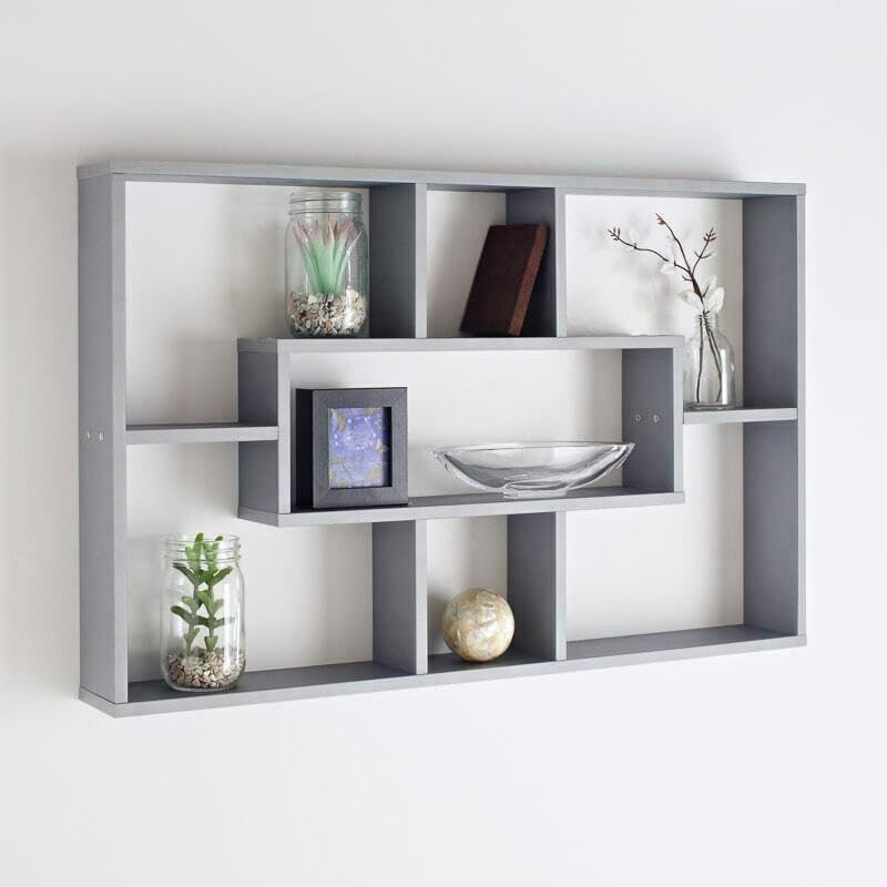 Homme ConceptGrey Multi Compartment Space Saving Floating Display Shelves Storage Shelf Organiser Unit Home Decor Bookshelf