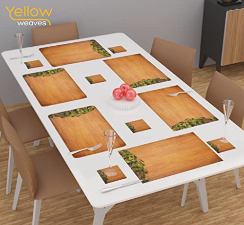 Image of Yellow Weaves Wooden Style PVC Dining Table Placemats (Brown) - 6 Piece