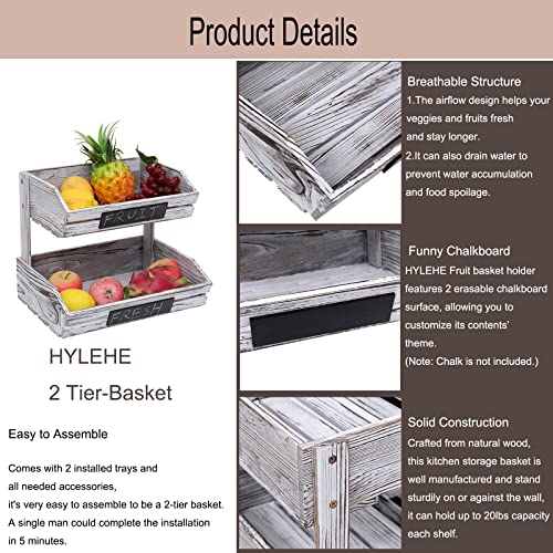 Hylehe Fruit Basket Holder Vegetable Stand Bread Racks,2 Tier Farmhouse Standing Wooden Organizer,Classic Pastoral Food Basket For Kitchen,Office,Dining Room And Guest Room (Need Assemble) #TOP5