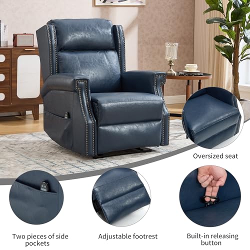 Sillón reclinable de cuero sintético Azul miniatura 6