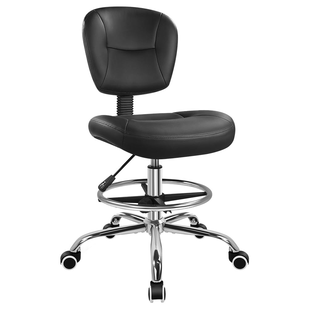 WKWKER Sedia da disegno con schienale poggiapiedi regolabile, sgabello da ufficio girevole a 360 gradi, con ruote, sedia da scrivania con schienale, per ufficio, laboratorio, studio, bancone spa
