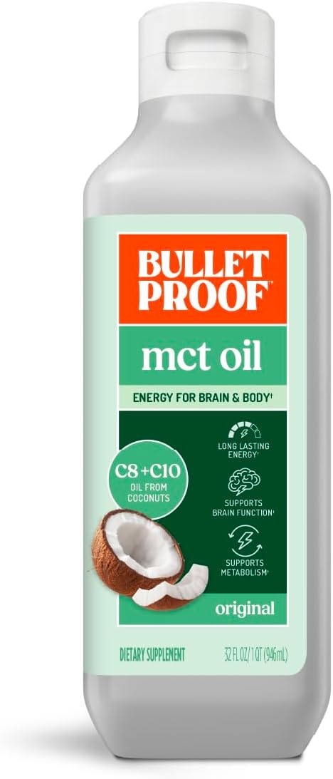 Bulletproof MCT Oil Made with C10 and C8 Oil, 32 Ounces, Keto Supplement for Sustained Energy, Brain and Body Fuel, Add to Coffee and Smoothies