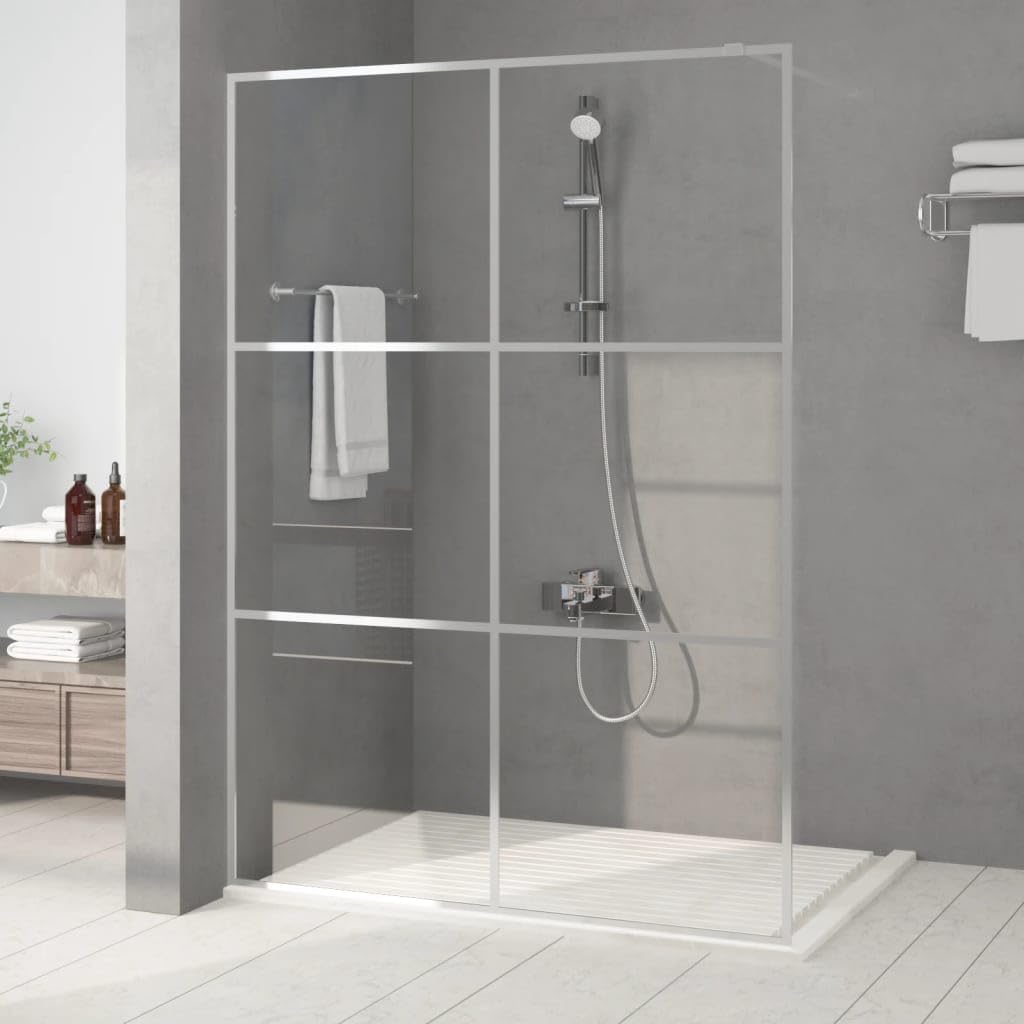 Regulowana ścianka prysznicowa z aluminiową ramą do kabiny prysznicowej z możliwością wchodzenia w stronę prysznica, kolor srebrny, 140 x 195 cm, z bezpiecznego szkła ESG, przegroda prysznicowa 5 mm z