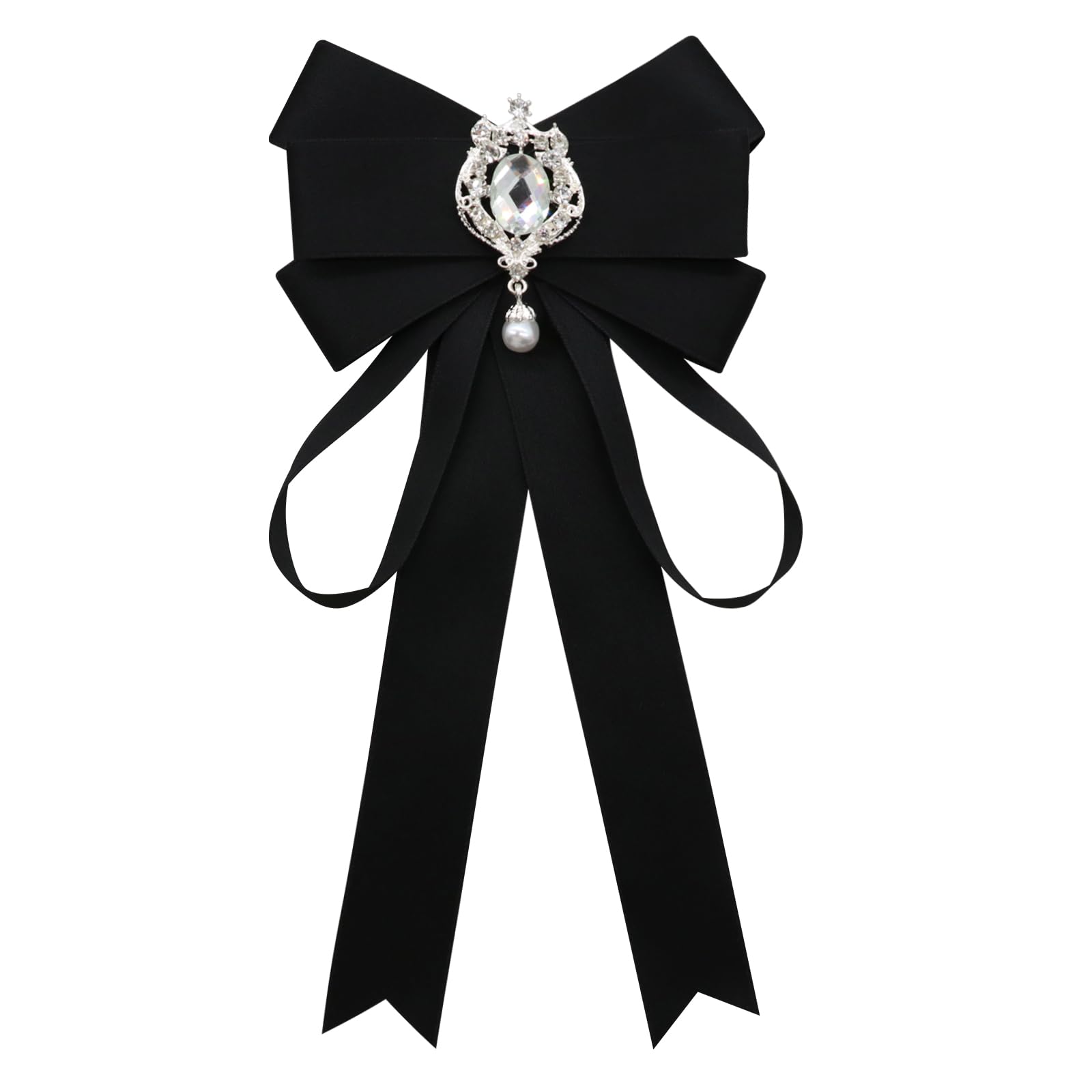 LJBFNN Womens Bow Tie, Black Ribbon Bow Tie for Women, Clip on Adjustable Rhinestone Bowtie for School Uniforms Wedding
