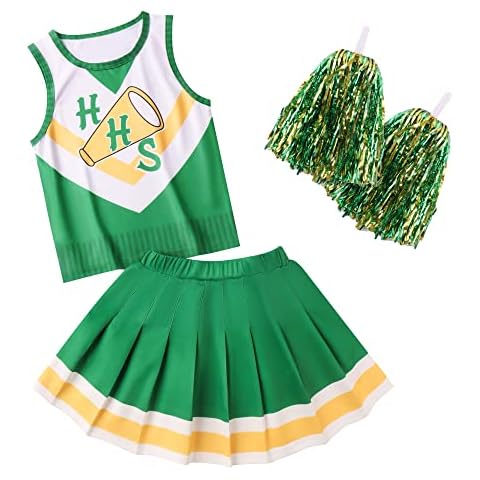 Aepotumn Chrissy Cheerleader Outfit Girls Dress World Book Day Cheerleader Costume with Poms Poms Hawkins Tigers for Kids Teens Cover