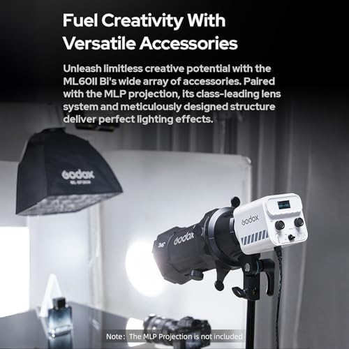 Image of GODOX ML60II Bi Kit 70W Video Light Kit Bi-Color Photography Light 2800K-6500K Dimmable CRI≥96 with 2.4G Wireless System Support BT Connection with Battery Handle Standar Reflector Bracket