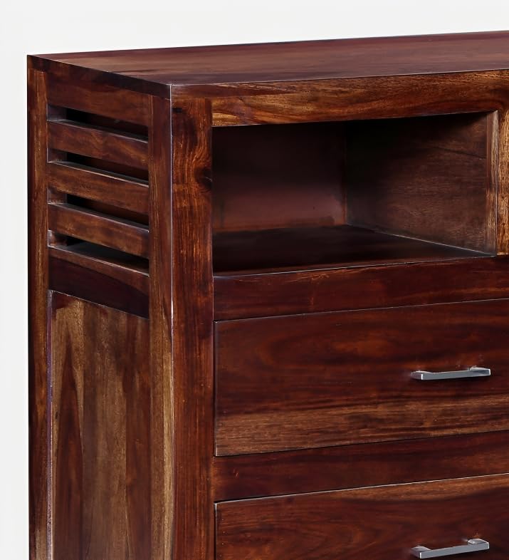 Image of Wooden 6 Drawer Storage Cabinet Wooden Sideboard Storage Cabinet Dresser for Bedroom Living Room Home Sheesham Wood (Honey Finish)