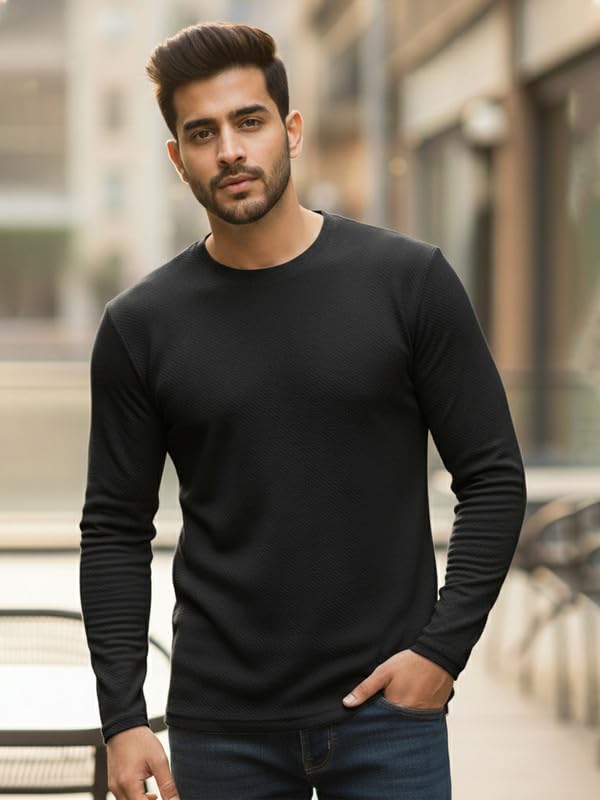 Image of CUBIQ Men's Cotton Blend Solid Slub T-Shirt