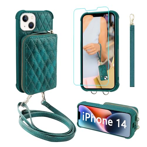 MONASAY Zipper Wallet Case Fit for iPhone 14/13 - Dark Green