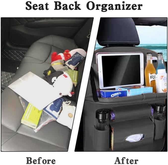Miniatura 4 de kathson Organizador de asiento de automóvil, bandeja de mesa plegable de piel sintética, protectores de respaldo de asiento, organizador de asiento