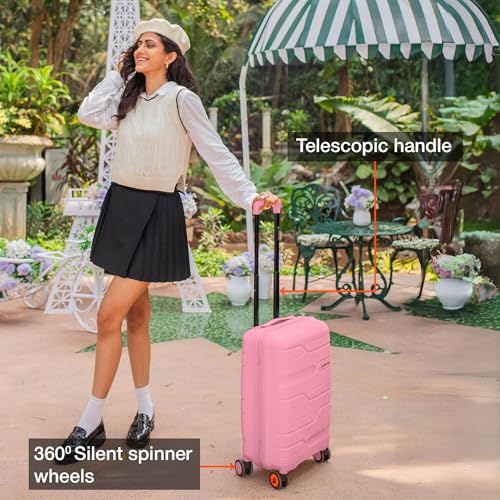 Image of Nasher Miles Paris Hard-Sided Polypropylene Luggage Set of 2 | 55cm & 65cm | 8 Wheels Double Spinner Small & Medium Trolley Bag for Travel | Suitcase (Pink & White)