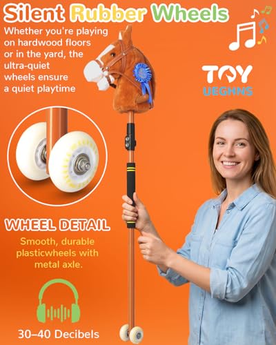 Image of Stick Horse, Hobby Horse on a Stick for Kids Ages 4-12 Adjustable 30-52 inch with Illuminated Silent Wheels Comfortable Sponge Wrapped complimentary AA Batteries Realistic Horse neighs.