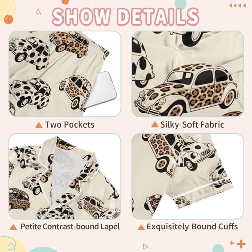 Leopard Car Print Summer Pajamas Set Soft Satin Pjs Sets 2 Piece Short Sleeve Sleepwear Casual Clothes3