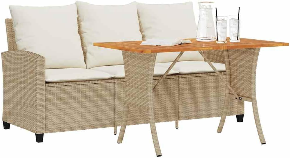 Garden Sofa Beige PE Rattan 3-Seater, Removable Covers, Outdoor Lounge Set, Patio Furniture, Weather-Resistant, for Balcony Patio Chair
