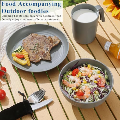 Camping Utensils Mess Kit for Travel, Picnic, Outdoor - Includes Knife, Spoon, Fork Cutlery Set, Cup, Bowl, Plate - Camping Essentials for 1 - Image 6