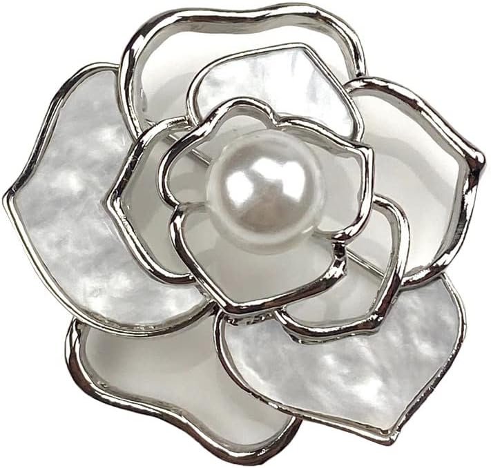 Elegant Pearl Camellia Flower Brooch For Women Lady Wedding Party Vintage Badges Lapel Pin Coat T-shirt Dress Clothing Accessories Jewelry Gift