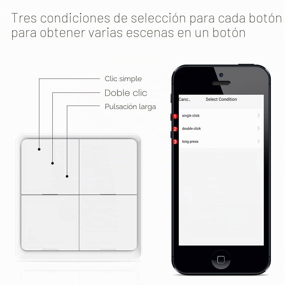 MOES Zigbee Interruptor Inalámbrico Inteligente, 4 Vía 12 Scene Smart Button Switch para Tuya Smart Device, Requiere Tuya/MOES/Smart Life APP(batería incluida,blanco)