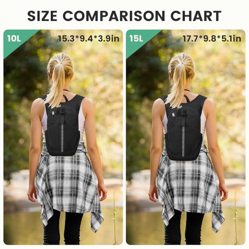 TUIKEN Small Hiking Backpack 10L - Lightweight Packable Foldable Backpack for Travel Camping Outdoor Commute, Compact Rucksack for Women Men(Black) by TUIKEN - Used condition - Image 4