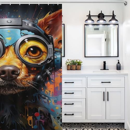 Rideau de douche polyester imprimé chien tissu lavable imperméable 152x183 cm pour baignoire