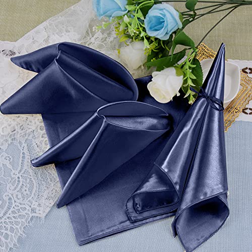 Feqo 50 Pack Square Satin Napkins Navy Blue Napkins Dinner Napkins Square Table Napkins For Weddings Party Dinner Restaurant Decoration (17 X 17 Inch) #TOP4
