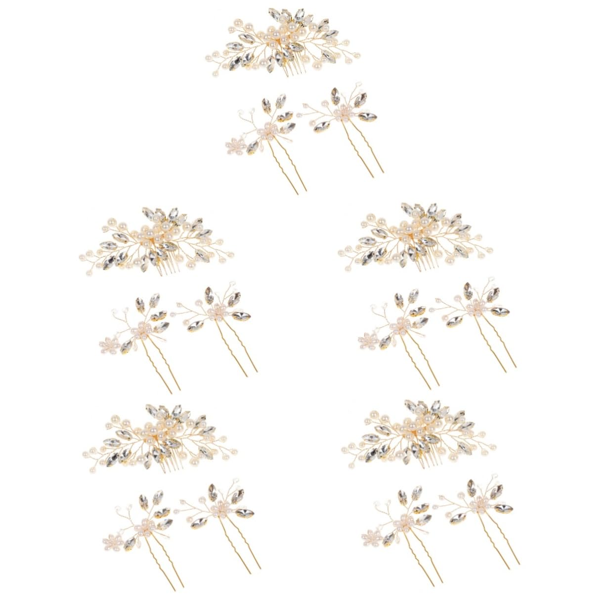 Beavorty 5ensembles Coiffures De Mariage Perles Accessoires Élégants Pour Fête Et Cérémonie Peigne Et Épingles à Cheveux Dorés Pour Mariée