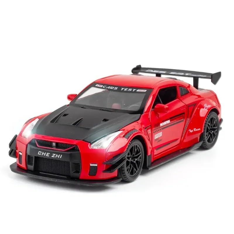 Image of 1 /24 Scale Compatible for Nissan GTR Model Car Toy, Zinc Alloy Pull Back Toy car with Sound and Light for Kids Boy Girl Gift (RED)