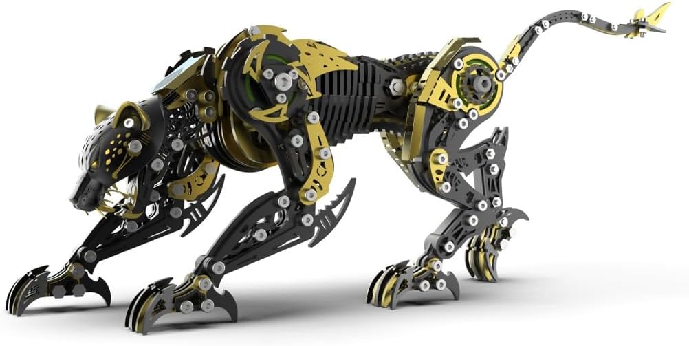 Mechanical Leopard Metal Assembly Model Kit, 306-Piece 304 Stainless Steel DIY Mechanical Animal Model, High-Precision Laser Cut Building Set with Gift Box, (Black Gold)