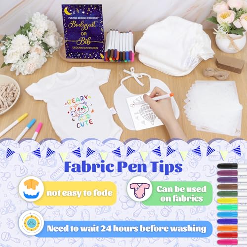 201 Pcs Baby Shower Set Baby Shower Game Sign Baby Bib Bodysuit White Baby Bib Newborn Bodysuit Baby Shower White Decorating Kit(Twinkle Twinkle Star)2