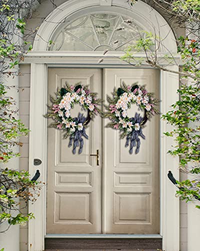 Soosubel Spring Summer Front Door Wreath, 20" Artificial Floral Wreath With Bow, Wreaths For Front Door, Window, Outdoor, Indoor Decor #TOP2