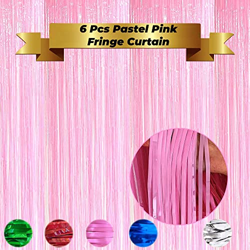 Image of 6 Pieces Foil Fringe Tinsel Party Curtains for Photo Backdrop (Pastel-Pink)