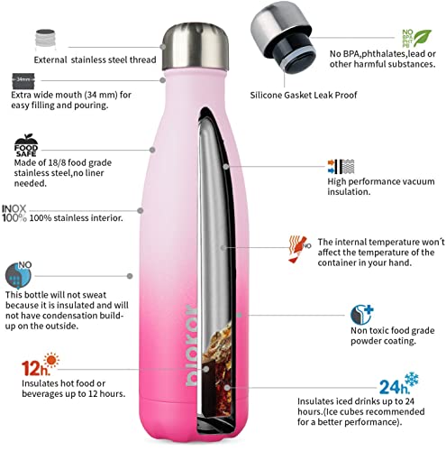Image of BJPKPK 17 oz Insulated Water Bottle, Stainless Steel Flask, Leak Proof