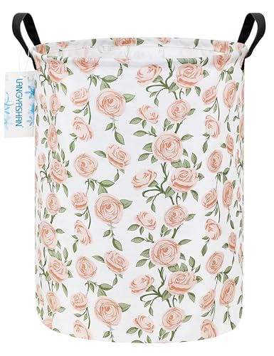 Image of Laundry Basket Canvas Fabric Collapsible Organizer Basket for Storage Bin Toy Bins Gift Baskets Bedroom Clothes Children Nursery Hamper (Rose)