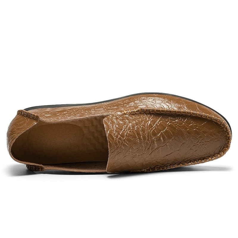 Mens Loafers Shoe Round Toe Solid Color Crocodile Print Leather Slip Resistant Lightweight Comfortable Wedding Outdoor Slip-on3