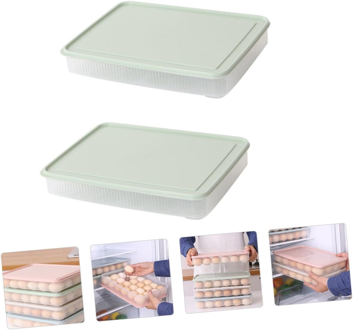 LIFKOME 2pcs Storage Container Stackable Cube Holder Lid Food-safe Tray for Refrigerator Kitchen and Pantry Organization