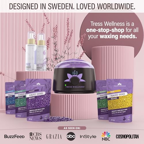 Image of Tress Wellness Waxing Kit for Sensitive Skin - Safe for Face & Skin, Prep & Aftercare Spray, Easy to Use - At-Home Kit for Face, Bikini, Brazilian & Full Body - Digital Display, Dusty Pink Air