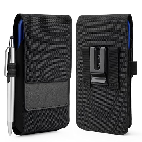 BECPLT Nylon Cell Phone Holster Case with Belt Clip - Fits iPhone 12/13/14 Pro, X, Xs, 10, Galaxy S21/S22/S23, Pixel 4/5, LG G4/G5/G6 (With Thin Case On)
