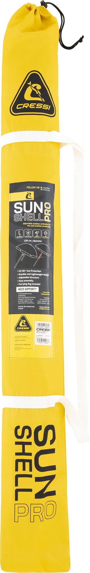 Cressi Sunshell Umbrella Parasol Pro White/Yellow/Black - Leichter und Tragbarer Sonnenschirm für den Außenbereich, zum Schutz vor Sonne und Wetter, Weiß/Gelb/Schwarz, Ø 220cm