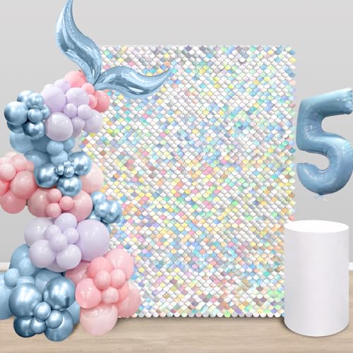 Image of Shimmer Wall Backdrop Glitter Photo Backdrop Rainbow Silver Sequin Backdrop 24 Panels for Birthday Wedding Engagement Mermaid Wall Disco Backdrop Decoration