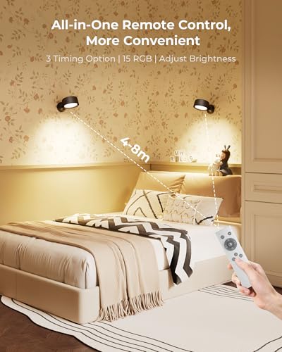 FULEN Aplique de Pared Interior, 4 Piezas Lámpara de Pared LED Recargable 8000mAh con 18 Colores, Táctil y por Control Remoto, 360° Lámpara de Inalámbrica para Mesita de Noche en Dormitorio - imagen 5