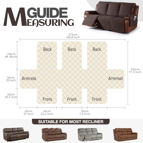 Image of KinCam Waterproof Recliner Sofa Cover, Non-Slip Reclining Couch Covers for 3 Seat, Recliner Couch Cover Furniture Protector with Elastic Straps for Pets, Kids, Chocolate