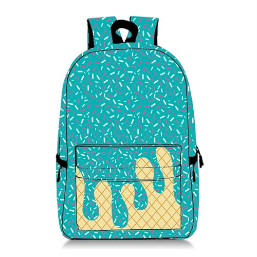 Cute Ice Cream Backpack – Large Capacity Lightweight Daypack with Side Pockets for Women & Men, Travel, Hiking, Camping (Green)